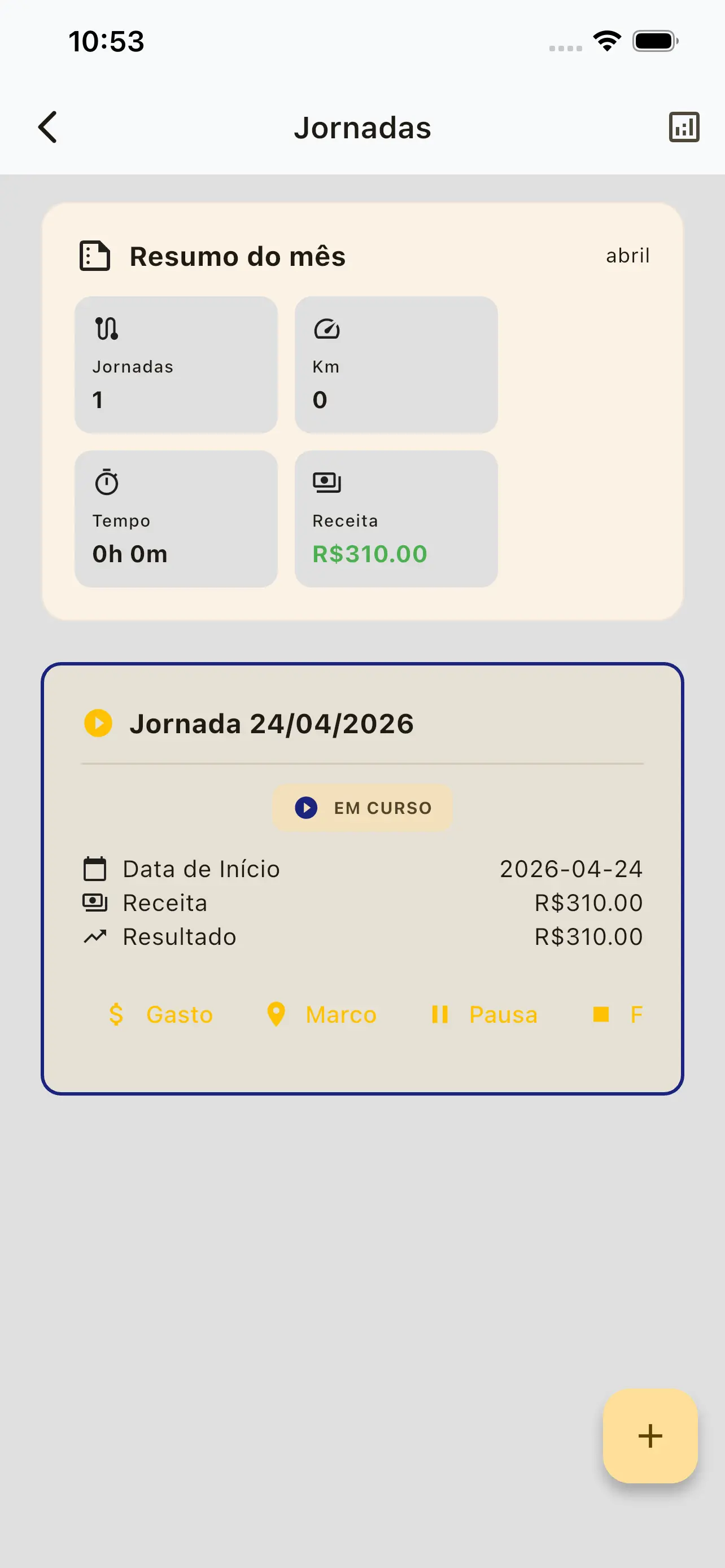 Tela de jornada/viagem no Gas2
